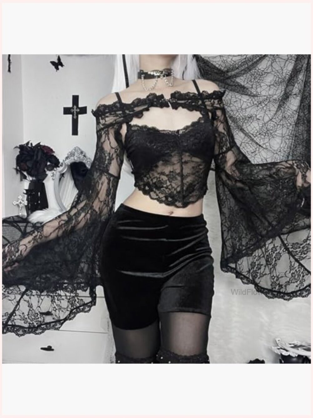 Sheer Mesh Bell Sleeve Crop Top Bolero Shrug - Picture 4 of 6